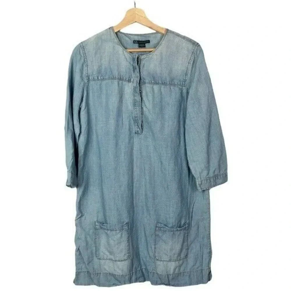 Armani Exchange Denim Chambray Blue Long Sleeve Mini Dress 10